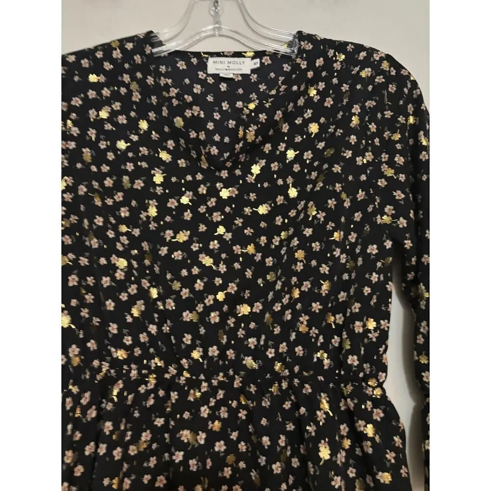 Molly Bracken Dress Mini Molly Youth XL Sz 16 Floral Black Cottagecore